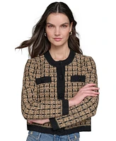 Karl Lagerfeld Paris Petite Checkered Cardigan Sweater