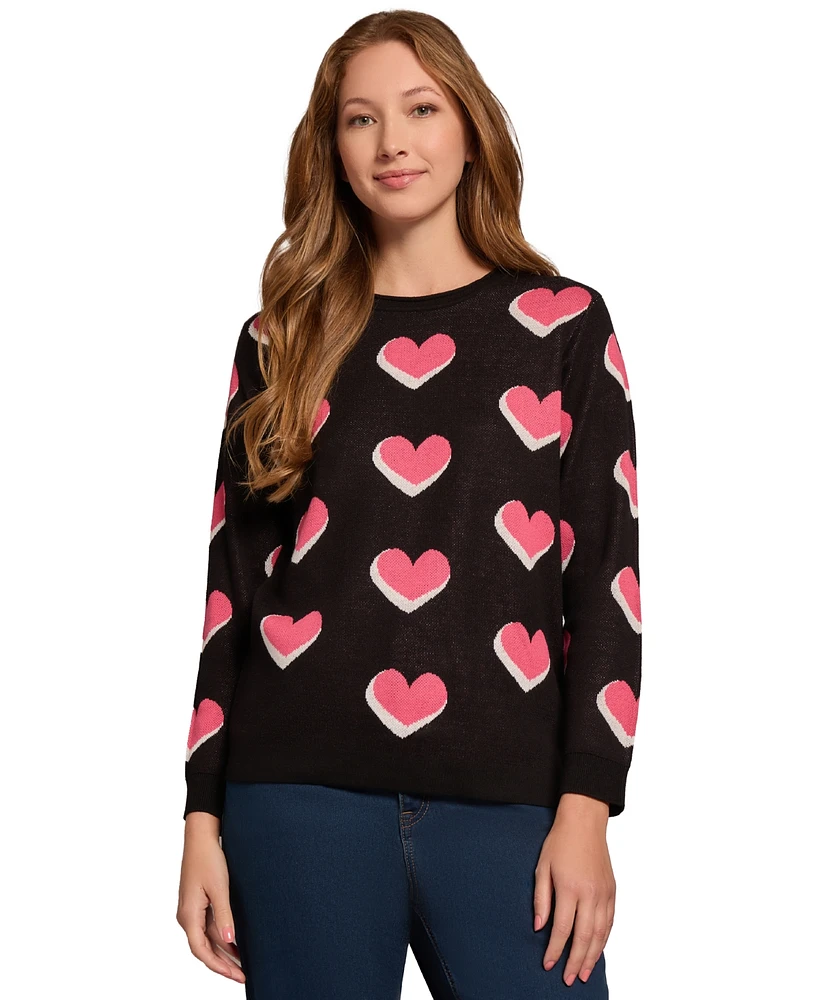 Jones New York Women's Scatter Heart Crewneck Sweater