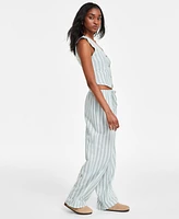 Hippie Rose Juniors' Striped Wide-Leg Drawstring Linen-Blend Pants