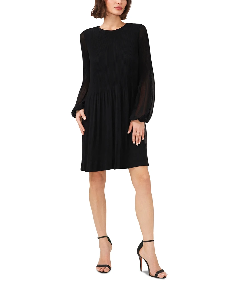 Msk Women's Released-Pleat Long-Sleeve Shift Dress