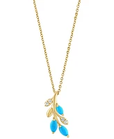 Effy Turquoise & Diamond (1/20 ct. t.w) Branch 18" Pendant Necklace in 14k Yellow Gold