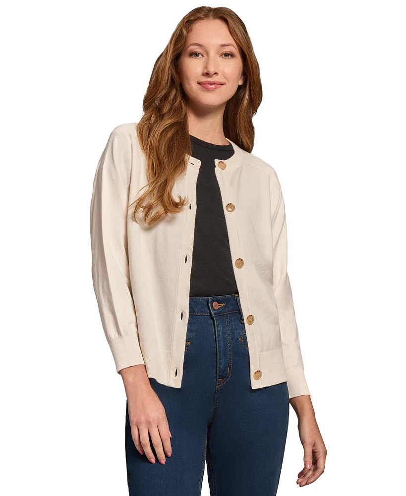 Jones New York Petite Saddle-Shoulder Cardigan Sweater