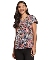 Jones New York Women's Moss Crepe Printed Flutter-Sleeve Top