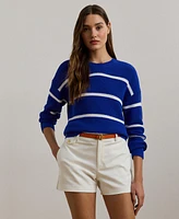 Lauren Ralph Women's Striped Rib-Knit Cotton Crewneck Sweater