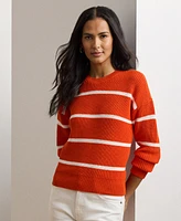 Lauren Ralph Lauren Women's Striped Rib-Knit Cotton Crewneck Sweater
