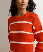 Lauren Ralph Lauren Women's Striped Rib-Knit Cotton Crewneck Sweater