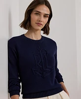 Lauren Ralph Women's Anchor-Logo Combed Cotton Sweater