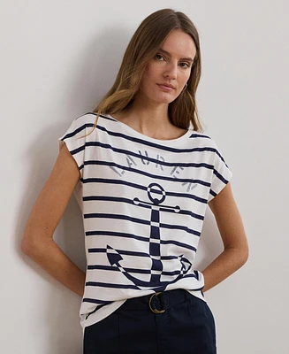 Lauren Ralph Women's Striped Anchor-Graphic Jersey Tee