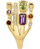 Effy Multi-Gemstone (2-1/10 ct. t.w.) & Diamond (1/8 ct. t.w.) Multirow Statement Ring in 14k Gold