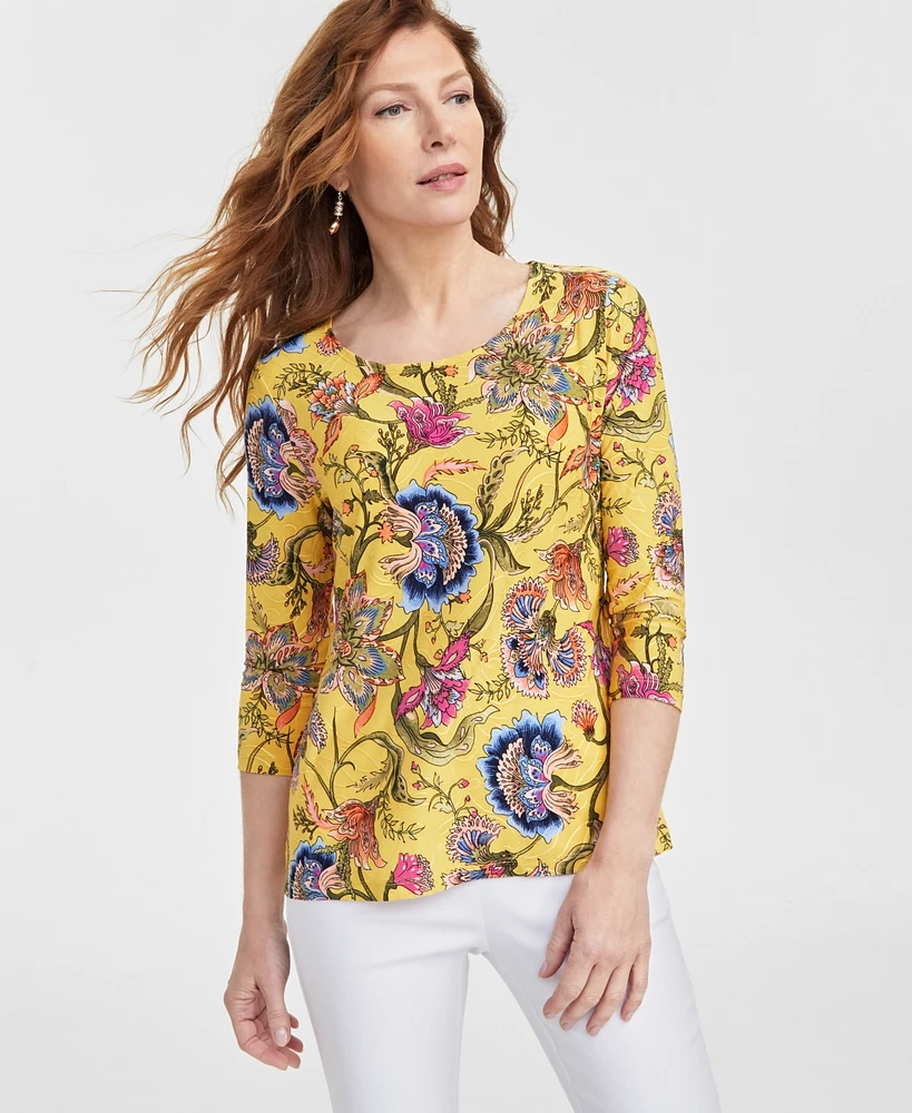 Jm Collection Women's Floral-Print Jacquard Top, Exclusively at Macy's