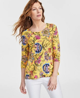 Jm Collection Women's Floral-Print Jacquard Top, Exclusively at Macy's