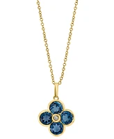 Effy London Blue Topaz (2-1/3 ct. t.w.) & Diamond Accent Flower 18" Pendant Necklace in 14k Yellow Gold