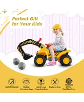 Hongge Ride on Push Car Bulldozer Digger Toy with Safety Helmet and Working Shovel