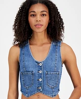 Celebrity Pink Juniors' Cropped Button-Front Denim Vest