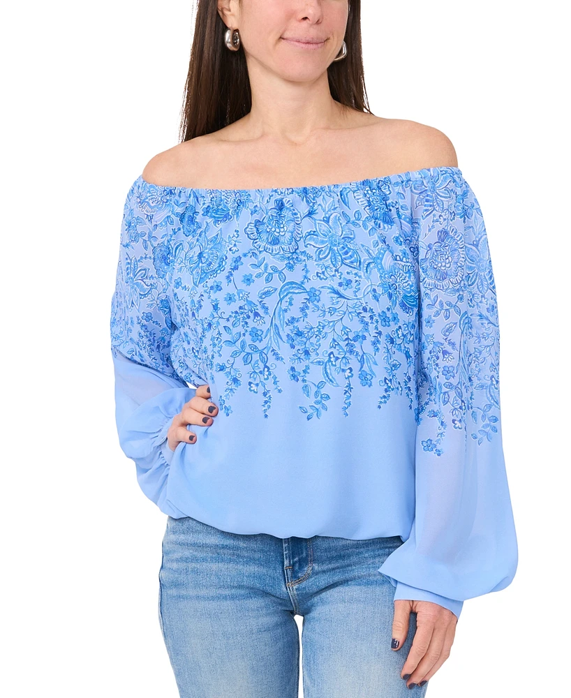 Sam & Jess Petite Off-The-Shoulder Floral Waterfall Top