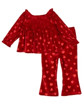 Rare Editions Baby Girl Heart Embossed Velvet Top And Pant, 2-Piece Set