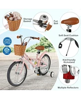 Hongge 16/18 Inch Kids Bike Retro Bicycle with Adjustable Height and Basket for Ages 4-8 Years Old