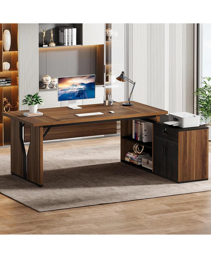 Tribesigns 78.7 Inch Executive Desk with Locking Drawer, L