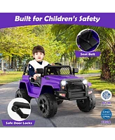 Hongge 12V Kids Ride On Truck with Remote Control and Headlights-Purple