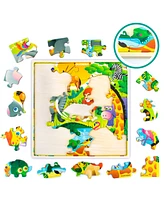 Quokka 28 Pieces Wooden Toddlers Puzzles for Ages 3-5 – Animal Toys