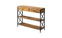 Slickblue 3-Tier Console Table for Entryway with Drawer and 2 Open Storage Shelves, Industrial Sofa Table with Sturdy X Design for Living Room