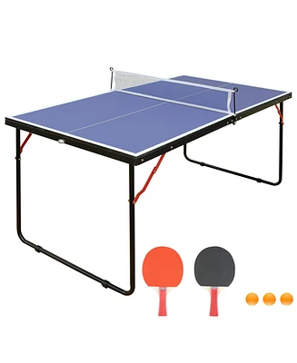 Slickblue Foldable & Portable Table Tennis Table Set – Blue Ping Pong Table with Net & 2 Paddles for Indoor/Outdoor Games