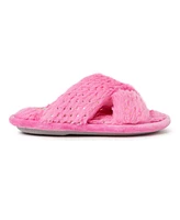 Dearfoams Girls Ava Crisscross Fuzzy Sparkle Slide Slipper