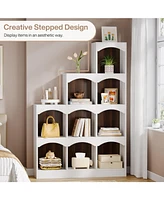 Tribesigns 9 Cubes Bookshelf, Modern 9-Cube Stepped Etagere Bookcase, L-Shaped Ladder Corner Open Bookshelf, Wood Storage Display Shelf for Living Roo
