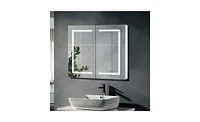 Slickblue Led Bathroom Wall Cabinet with Double Doors – Stylish Mirror Storage Solution in White