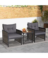 Vebreda 3 Piece Patio Rattan Furniture Set with Acacia Wood Tabletop