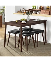 Sugift 5 Piece Dining Table Set for 4 with 4 Upholstered Stools and Rubber Wood Legs