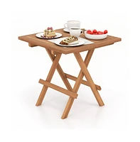 Sugift Square Patio Folding Table Teak Wood with Slatted Tabletop Portable for Picnic