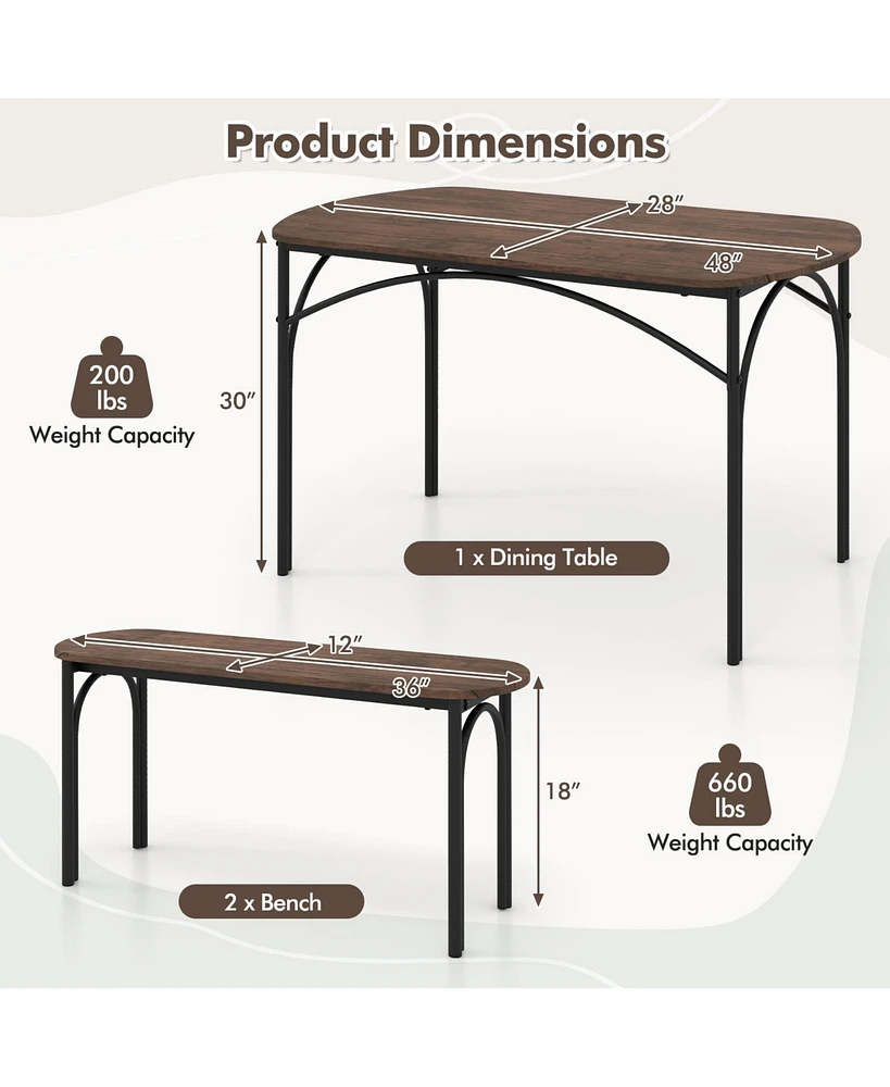 Sugift 3-Piece Dining Table Set for 4 with Metal Frame