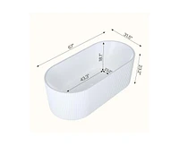 gaomon 67"Acrylic Freestanding Bathtub, V Shape Freestanding Soaking Acrylic Bathtub, Unique Pleated Design With Chrome Drain and Classic Slotted Over