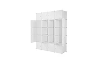 Slickblue 20-Cube Stackable Plastic Organizer Shelves, Multifunctional Modular Closet Cabinet with Hanging Rod in White