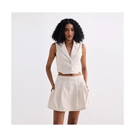 Reistor Women's Cropped Cotton Tweed Vest Set Cream