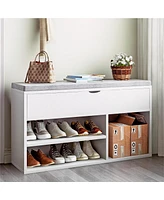 gaomon Storage Bench, Shoe Bench with Cushion, Entryway Bench with Lift-Top Storage Box & 2 Tiers Open Shoe Rack