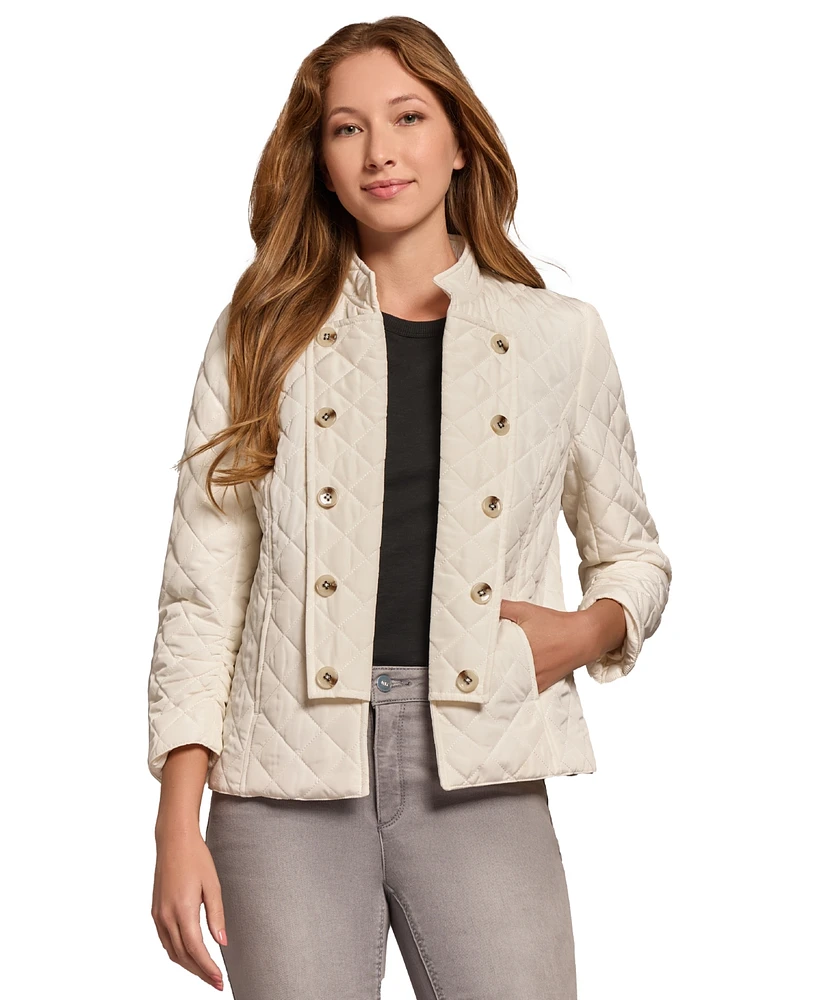 Jones New York Petite Quilted Open-Front Military Jacket