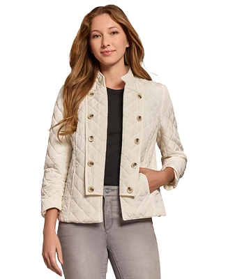 Jones New York Petite Quilted Open-Front Military Jacket