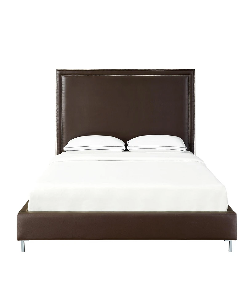 Inspired Home Samuele Pu Leather Nailhead Trim Platform Bed King Size