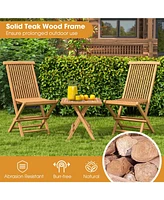 Sugift Set of 2 Teak Patio Folding Chairs with High Back and Slatted Seat