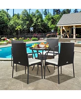 Sugift 4 Pieces Patio Wicker Rattan Dining Set with Comfy Cushions