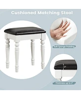 Sugift Makeup Vanity Table and Stool Set with Detachable Mirror and 3 Drawers Storage