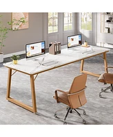 Tribesigns 78.74-Inch Extra Long Desk, Large 2-Person Desk, Wooden Double Computer Desk with Faux Marble Desktop for Home Office