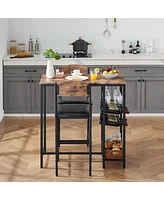gaomon Bar Table Set for 2 with Footrest, Kitchen Dining Table with 2 Upholstered Chairs,Brown