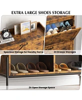 gaomon Shoe Cabinet with 2 Flip-Up Drawers, Hidden Shoe Storage Cabinet with Open Storage for Entryway, Hallway, Bedroom