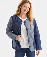 Style & Co Petite Quilted Chambray Cotton Long-Sleeve Jacket, Exclusively at Macy's