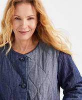 Style & Co Petite Quilted Chambray Cotton Long-Sleeve Jacket, Exclusively at Macy's