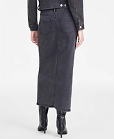 On 34th Women's Denim Front-Slit Braided-Trim Maxi Skirt, Exclusively at Macy's