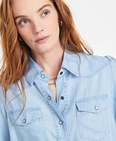 On 34th Women's Puffed-Shoulder Denim Shirt, Exclusively at Macy's